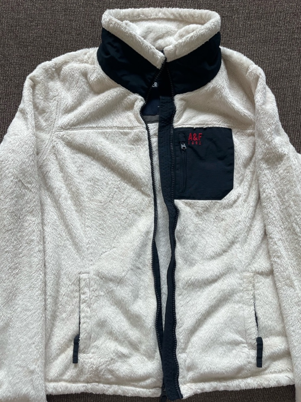 Abercrombie & Fitch Cream Sherpa Jacket with Navy Accents